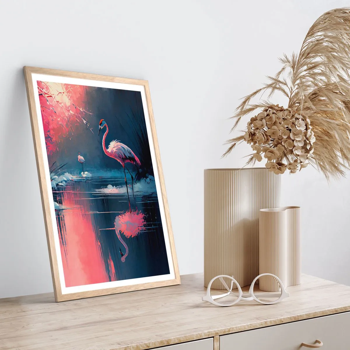 Poster in einem Rahmen aus heller Eiche - Rückzugsort für Vögel - 40x50 cm