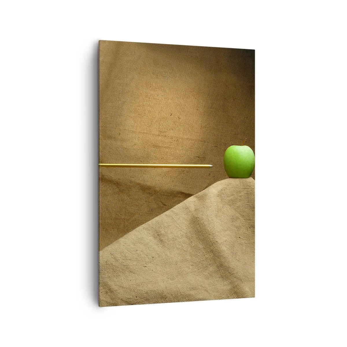 Bild auf Leinwand - Leinwandbild - Grüner Apfel auf Stoff mit einem Pfeil, der eine Komposition ergibt - 80x120cm - Beschwöre den Geist von Wilhelm Tell - Moderne Wanddekoration für Wohnzimmer und Schlafzimmer ARTTOR