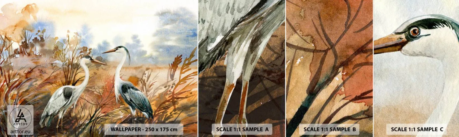 Fototapetenmuster Standard Eco - Wohin im Herbst? - Kran, Vögel, Natur - 100x30 cm