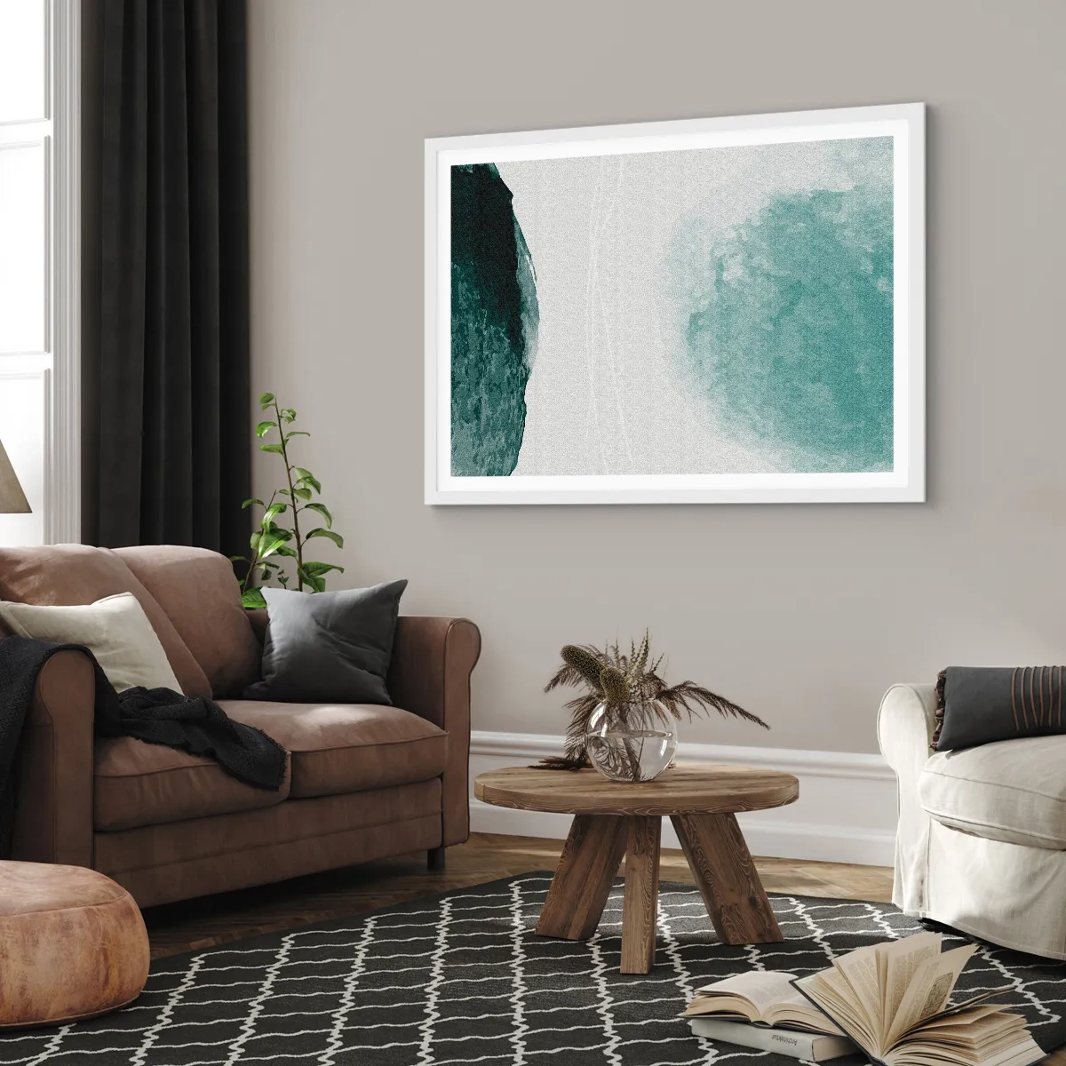 Poster in einem weißen Rahmen - Begegnung mit Nebel - 100x70 cm