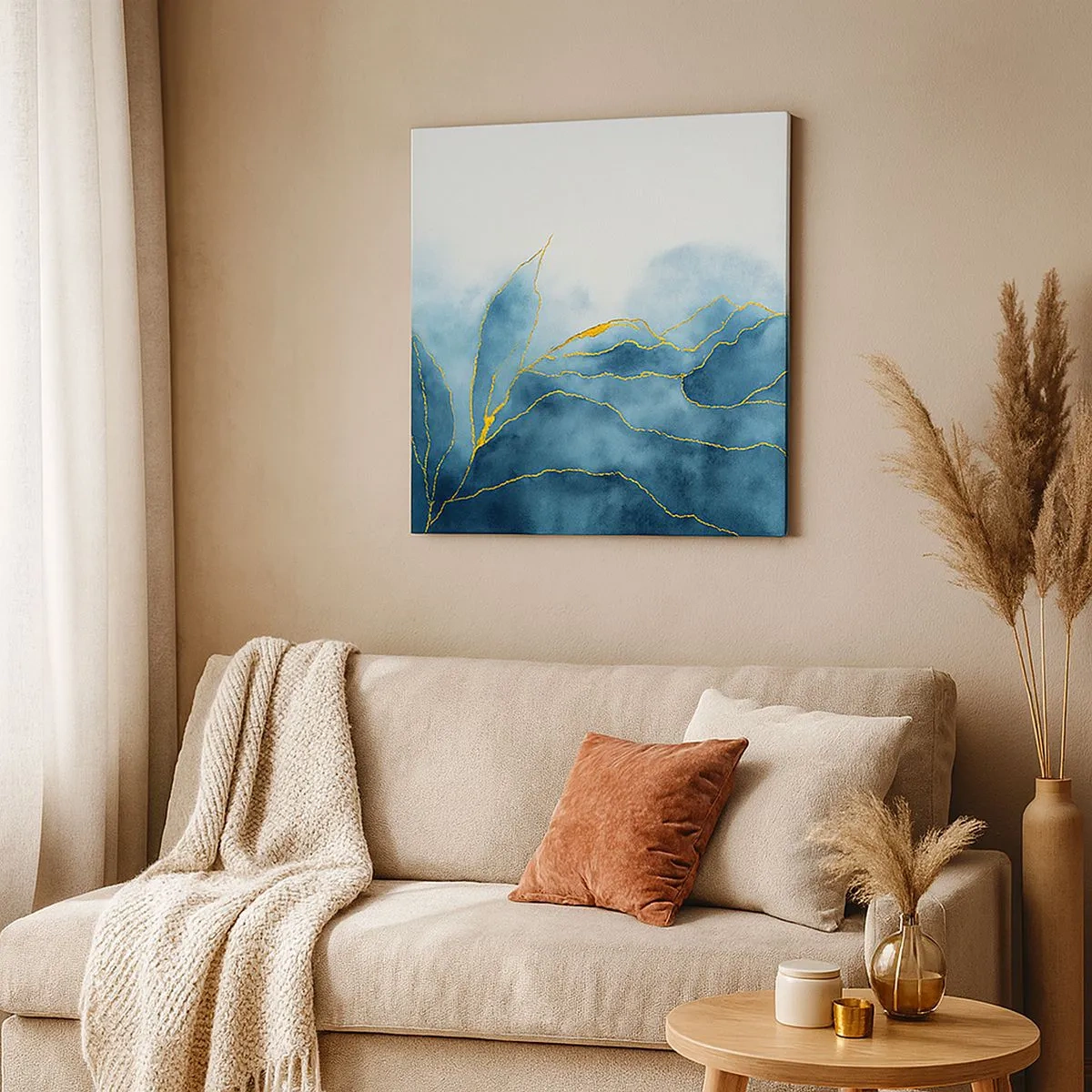 Bild auf Leinwand - Leinwandbild - Blau im Gold - 30x30 cm