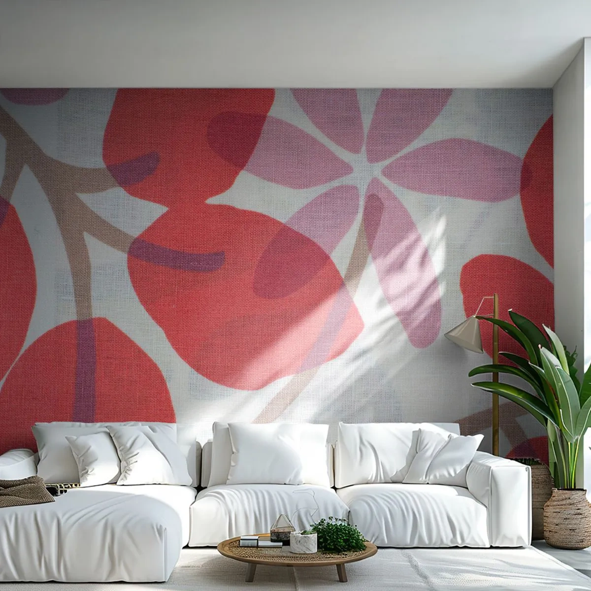 Fototapete Premium Sand - Blumenarrangement in Rosa - Boho, Blumen, Minimalismus - 100x70 cm