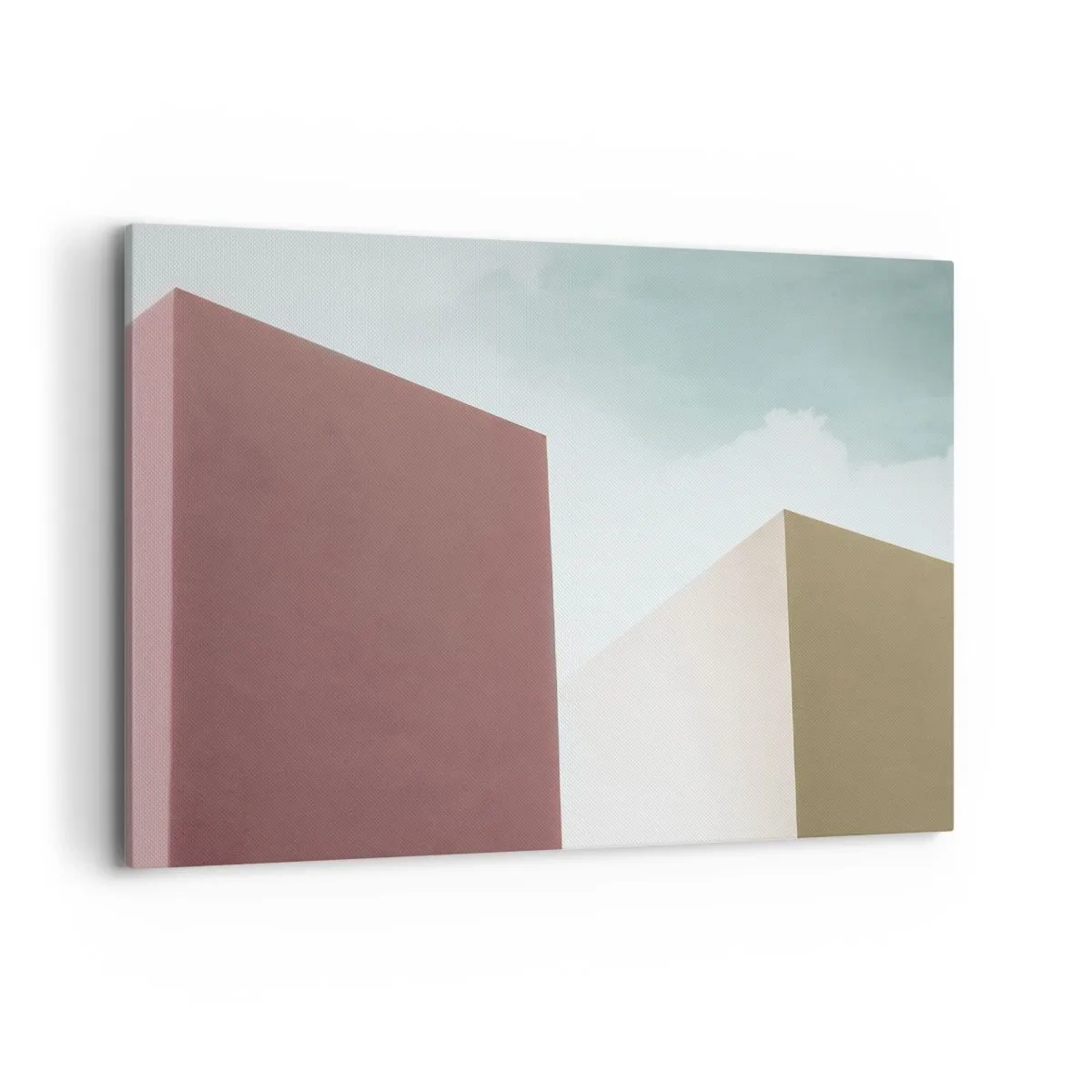 Bild auf Leinwand - Leinwandbild - Minimalistische Architektur mit pastellfarbenen Blöcken und Himmel - 100x70cm - Geometrie des sonnigen Sommers - Moderne Wanddekoration für Wohnzimmer und Schlafzimmer ARTTOR