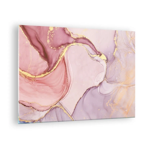 Glasbild - Bild auf glas - Eine abstrakte Komposition in Rosa- und Goldtönen - 70x50cm - Eine Liebkosung der Farben - Moderne Wanddekoration für Wohnzimmer und Schlafzimmer ARTTOR