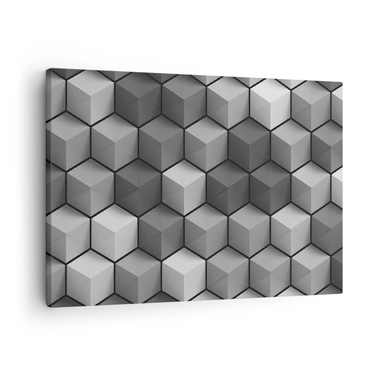 Bild auf Leinwand - Leinwandbild - Geometrische Komposition aus Würfeln in Grau- und Schwarztönen - 70x50cm - Kubistisches Puzzle - Moderne Wanddekoration für Wohnzimmer und Schlafzimmer ARTTOR