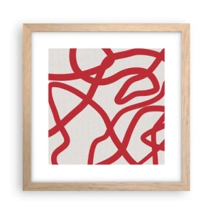 Poster in einem Rahmen aus heller Eiche - Rot auf Weiß - 30x30 cm