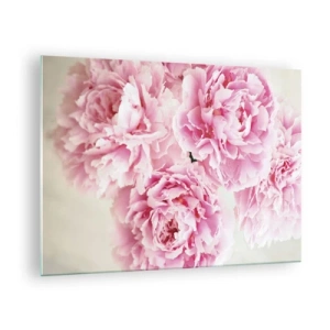 Glasbild - Bild auf glas - Ein Strauß voller rosa Pfingstrosen auf hellem Hintergrund - 70x50cm - In rosa Glamour - Moderne Wanddekoration für Wohnzimmer und Schlafzimmer ARTTOR