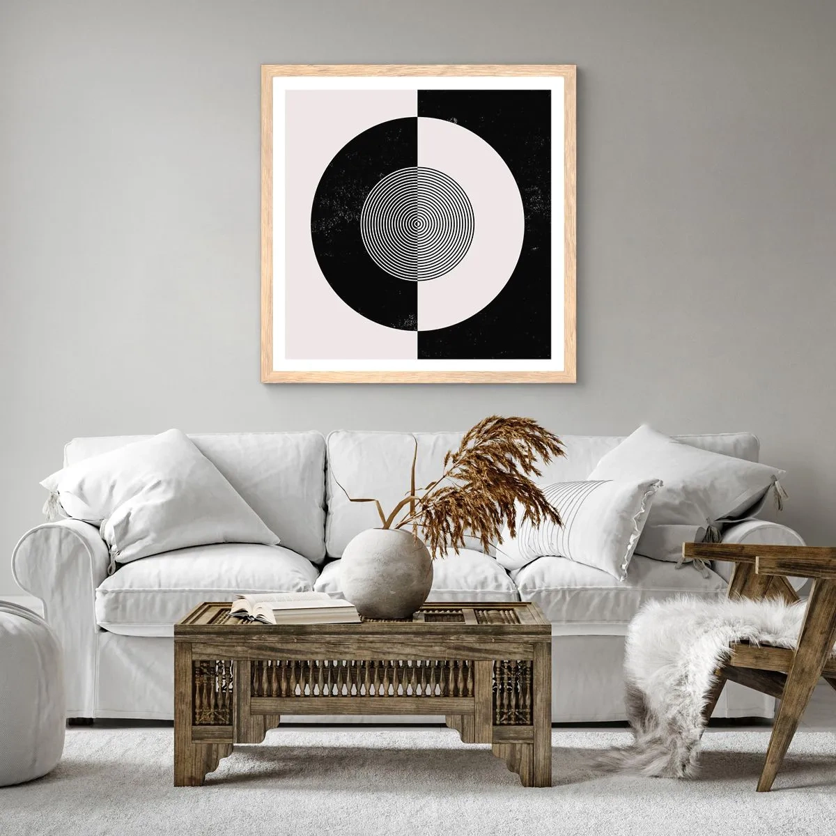 Poster in einem Rahmen aus heller Eiche - Harmonie in Schwarz und Weiß - 60x60 cm
