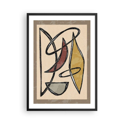 Poster in einem schwarzem Rahmen - Abstrakte geometrische Komposition in Beige- und Schwarztönen - 50x70cm - Komposition – Bögen und Ovale - Moderne Wanddekoration für Wohnzimmer und Schlafzimmer ARTTOR