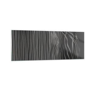 Glasbild - Bild auf glas - Weiße Linien auf dunkelgrauem Hintergrund in abstrakter Anordnung - 140x50cm - Rhythmus und Akzent - Moderne Wanddekoration für Wohnzimmer und Schlafzimmer ARTTOR