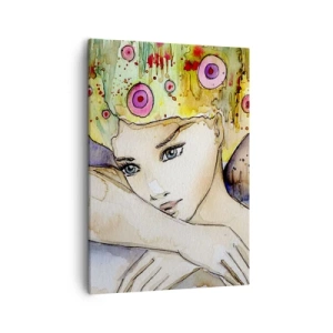 Bild auf Leinwand - Leinwandbild - Eine Frau mit abstrakter Frisur und einem rosa Schmetterling - 50x70cm - Schmetterlingsprinzessin - Moderne Wanddekoration für Wohnzimmer und Schlafzimmer ARTTOR