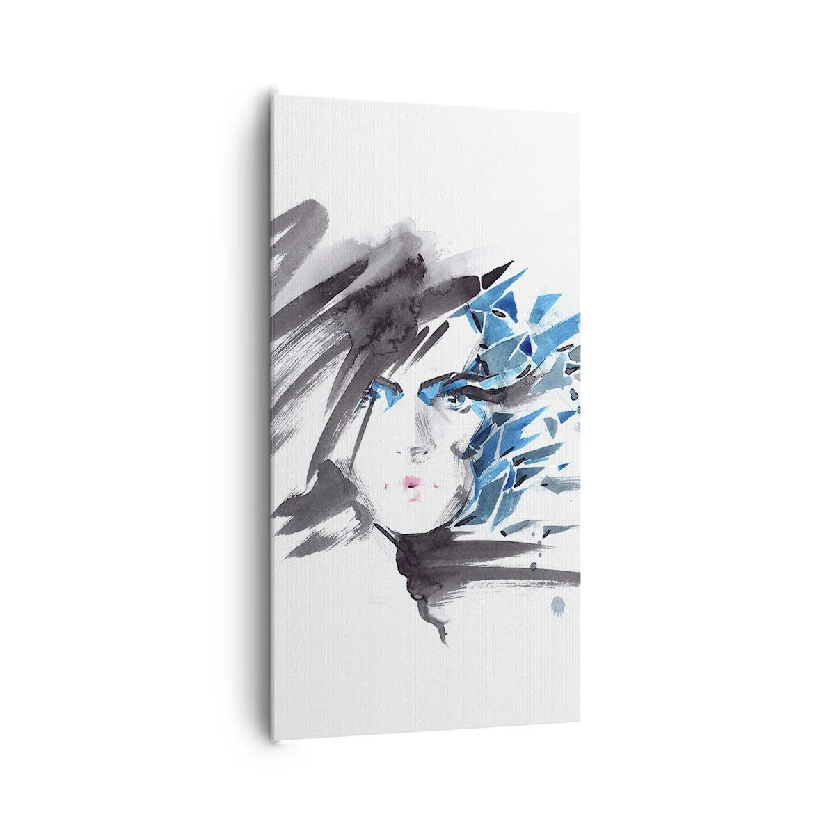 Bild auf Leinwand - Leinwandbild - Sinnliches Portrait in Grau und Blau - 65x120 cm