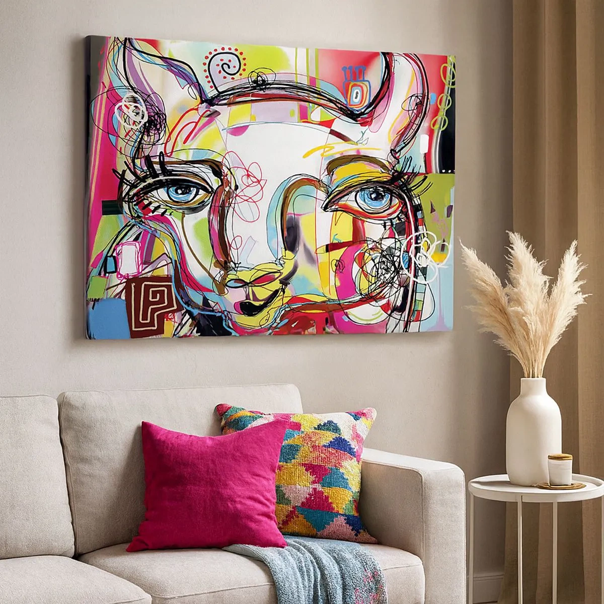 Bild auf Leinwand - Leinwandbild - Farbenfrohes Porträt im abstrakten künstlerischen Stil - 70x50cm - Der Reichtum des Abiturs der Katze - Moderne Wanddekoration für Wohnzimmer und Schlafzimmer ARTTOR