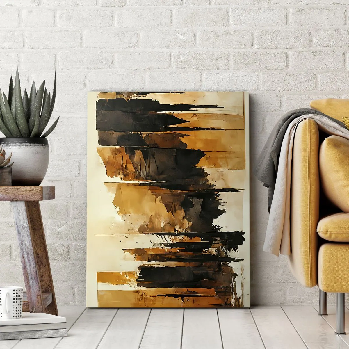 Bild auf Leinwand - Leinwandbild - Abstrakte goldene und schwarze Streifen in einer künstlerischen Komposition - 50x70cm - Harmonie von Schwarz und Gold - Moderne Wanddekoration für Wohnzimmer und Schlafzimmer ARTTOR