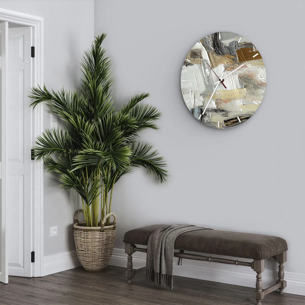 Wanduhr - Glasuhr - Strukturelle Abstraktion mit Pinselstrichen in natürlichen Farben. - 30x30cm - Bunte Schichten - Moderne Wanddekoration für Wohnzimmer, Küche und Schlafzimmer ARTTOR