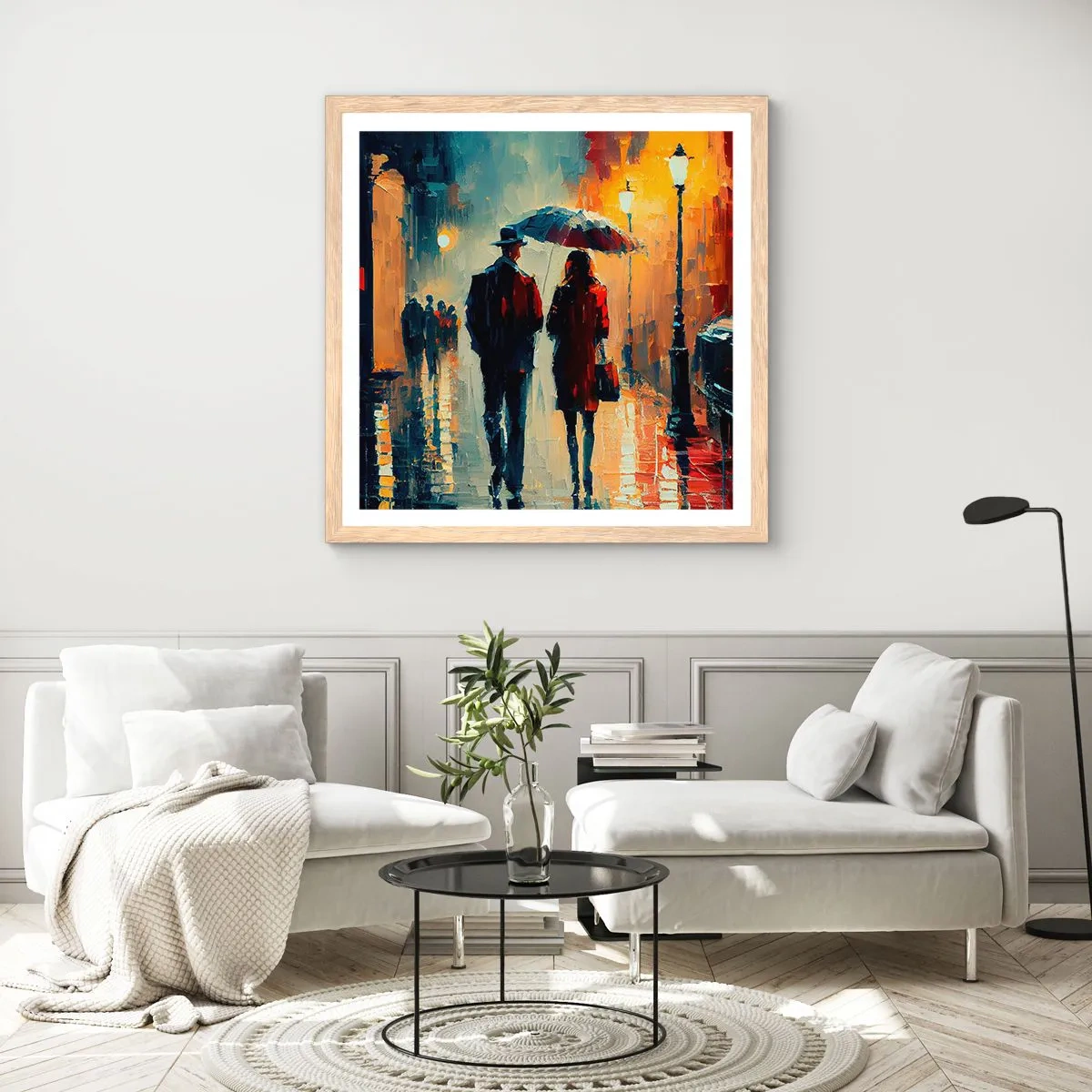 Poster in einem Rahmen aus heller Eiche - Urbane Liebesgeschichte - 60x60 cm