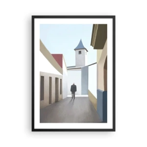Poster in einem schwarzem Rahmen - Eine minimalistische Straße mit einem einsamen Passanten - 50x70cm - Sonniger Spaziergang - Moderne Wanddekoration für Wohnzimmer und Schlafzimmer ARTTOR
