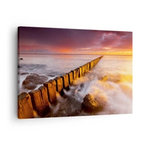 Bild auf Leinwand - Leinwandbild - Eine malerische Landschaft am Meer bei Sonnenuntergang - 70x50cm - Die Sanftheit der Wellen - Moderne Wanddekoration für Wohnzimmer und Schlafzimmer ARTTOR