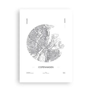 Poster - Eine minimalistische Karte von Kopenhagen in Schwarzweiß. - 50x70cm - Anatomie von Kopenhagen - Moderne Wanddekoration für Wohnzimmer und Schlafzimmer ARTTOR