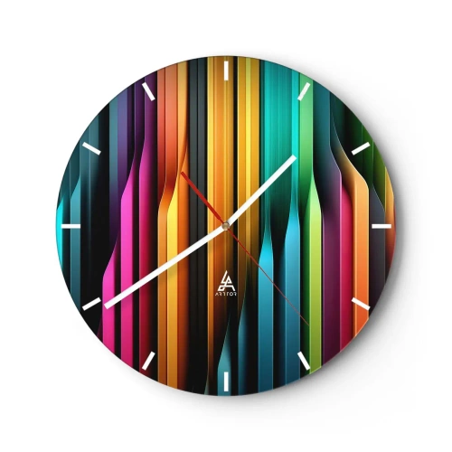 Wanduhr - Glasuhr - Bunte vertikale Linien im Stil von Lichtreflexionen - 30x30cm - Lichtorgan - Moderne Wanddekoration für Wohnzimmer, Küche und Schlafzimmer ARTTOR