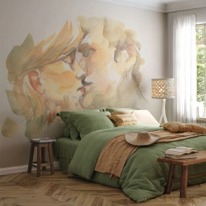 Maßgeschneiderte Fototapete Premium Canvas - Hälfte gefunden? - Verliebtes Pärchen, Kuss, Stück