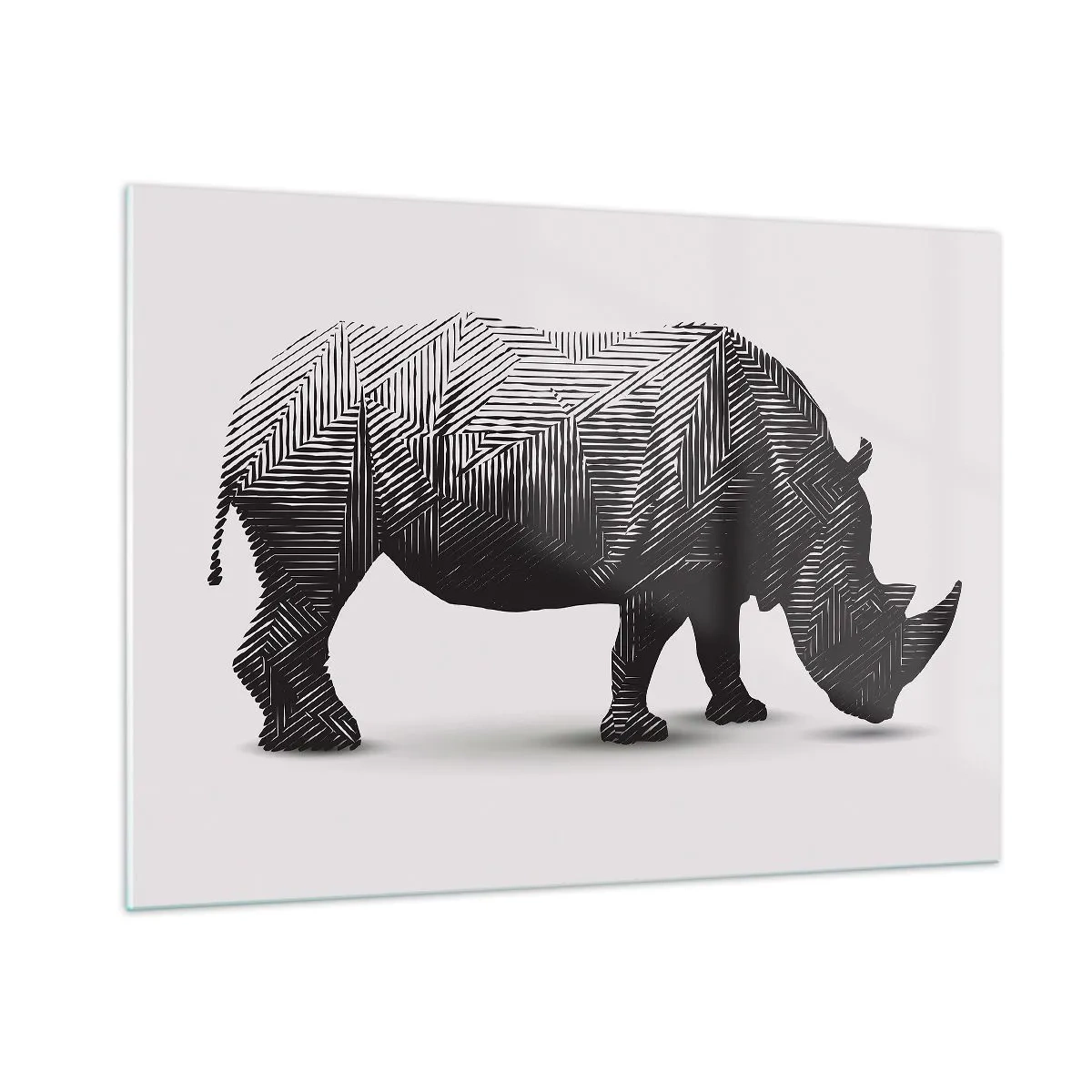 Glasbild - Bild auf glas - Schwarz-weißes Nashorn mit geometrischen Mustern - 100x70cm - Geometrische Schönheit der Natur - Moderne Wanddekoration für Wohnzimmer und Schlafzimmer ARTTOR