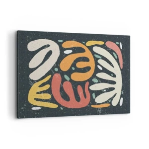 Bild auf Leinwand - Leinwandbild - Abstrakte Formen in warmen Farben auf dunklem Hintergrund - 100x70cm - Komposition – Ich erwische dich gleich - Moderne Wanddekoration für Wohnzimmer und Schlafzimmer ARTTOR