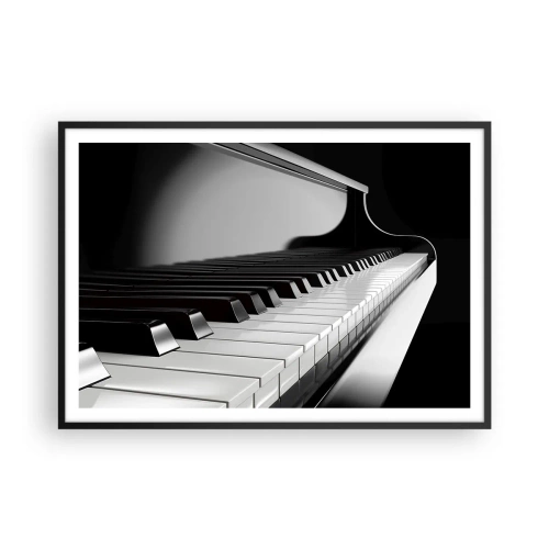 Poster in einem schwarzem Rahmen - Klaviertasten in einer eleganten Schwarz-Weiß-Aufnahme - 100x70cm - Harmonie von Formen und Farben - Moderne Wanddekoration für Wohnzimmer und Schlafzimmer ARTTOR