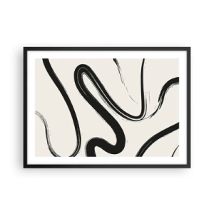 Poster in einem schwarzem Rahmen - Schwarz-weiße geschwungene Linien auf hellem Hintergrund - 70x50cm - Schwarz-Weiß-Laune - Moderne Wanddekoration für Wohnzimmer und Schlafzimmer ARTTOR