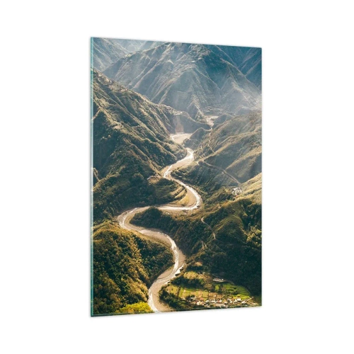 Glasbild - Bild auf glas - Eine Berglandschaft mit einer kurvenreichen Straße zwischen grünen Hügeln - 80x120cm - Direkt aus dem Herzen der Berge - Moderne Wanddekoration für Wohnzimmer und Schlafzimmer ARTTOR