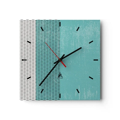 Wanduhr - Glasuhr - Geometrische Komposition mit Türkis und Linien - 30x30cm - Eine ausgewogene Komposition - Moderne Wanddekoration für Wohnzimmer und Schlafzimmer ARTTOR