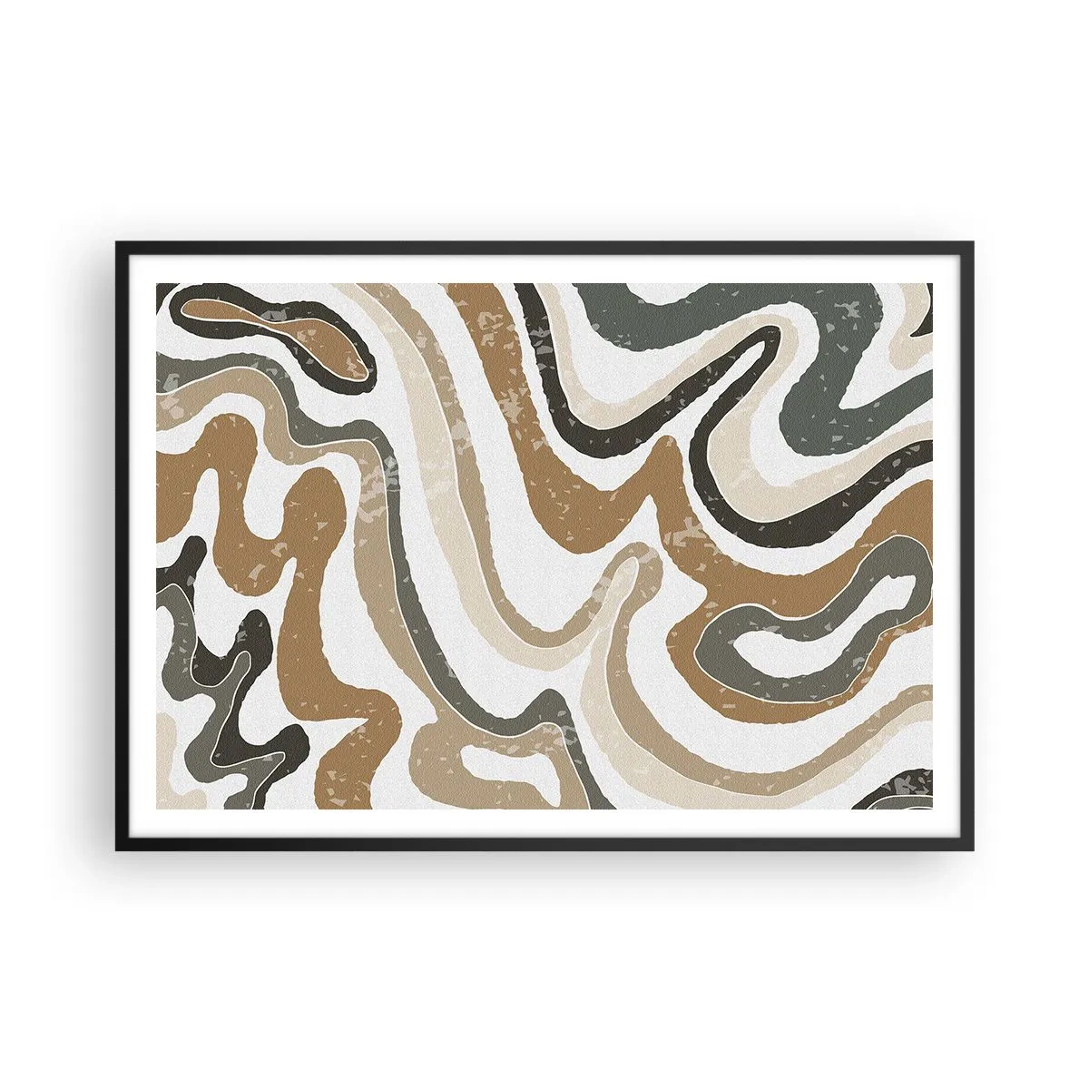 Poster in einem schwarzem Rahmen - Erdige Muster in Braun- und Grüntönen - 100x70cm - Mäander in Erdfarben - Moderne Wanddekoration für Wohnzimmer und Schlafzimmer ARTTOR