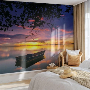 Maßgeschneiderte Fototapete Premium Canvas - Du scheinst mitten am Himmel zu hängen... - Landschaft, Sonnenuntergang, See