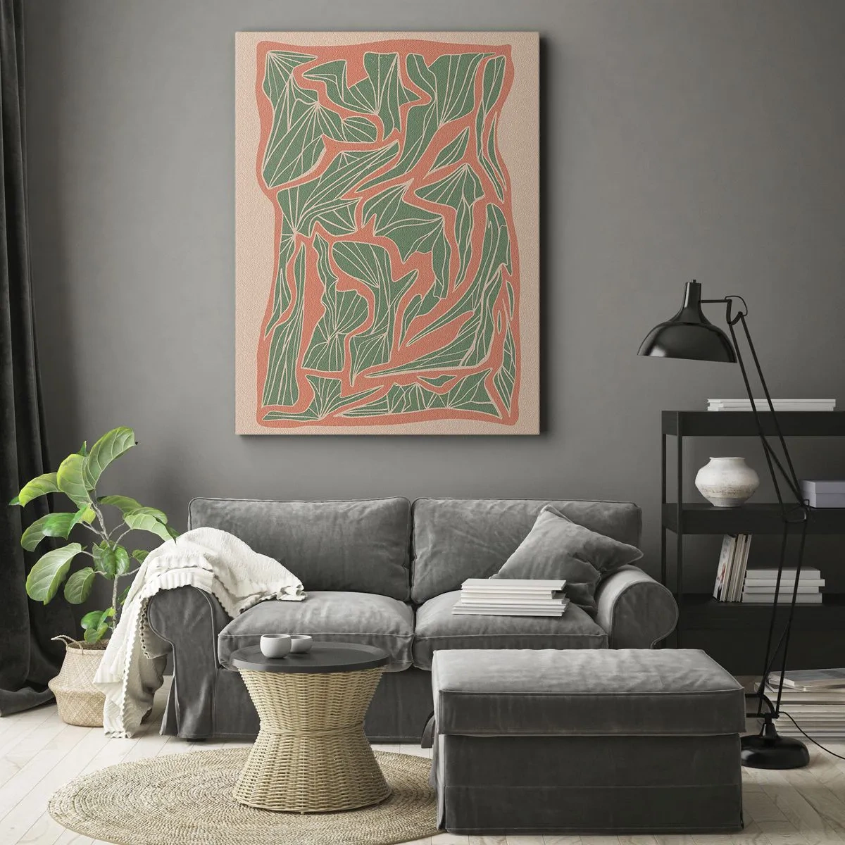Bild auf Leinwand - Leinwandbild - Kampf zwischen Korallen und Grün - 45x80 cm