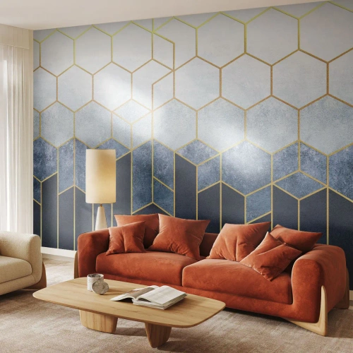 Maßgeschneiderte Fototapete Premium Canvas - Komposition im synkopischen Rhythmus - Abstraktion, Stück, Hexagon