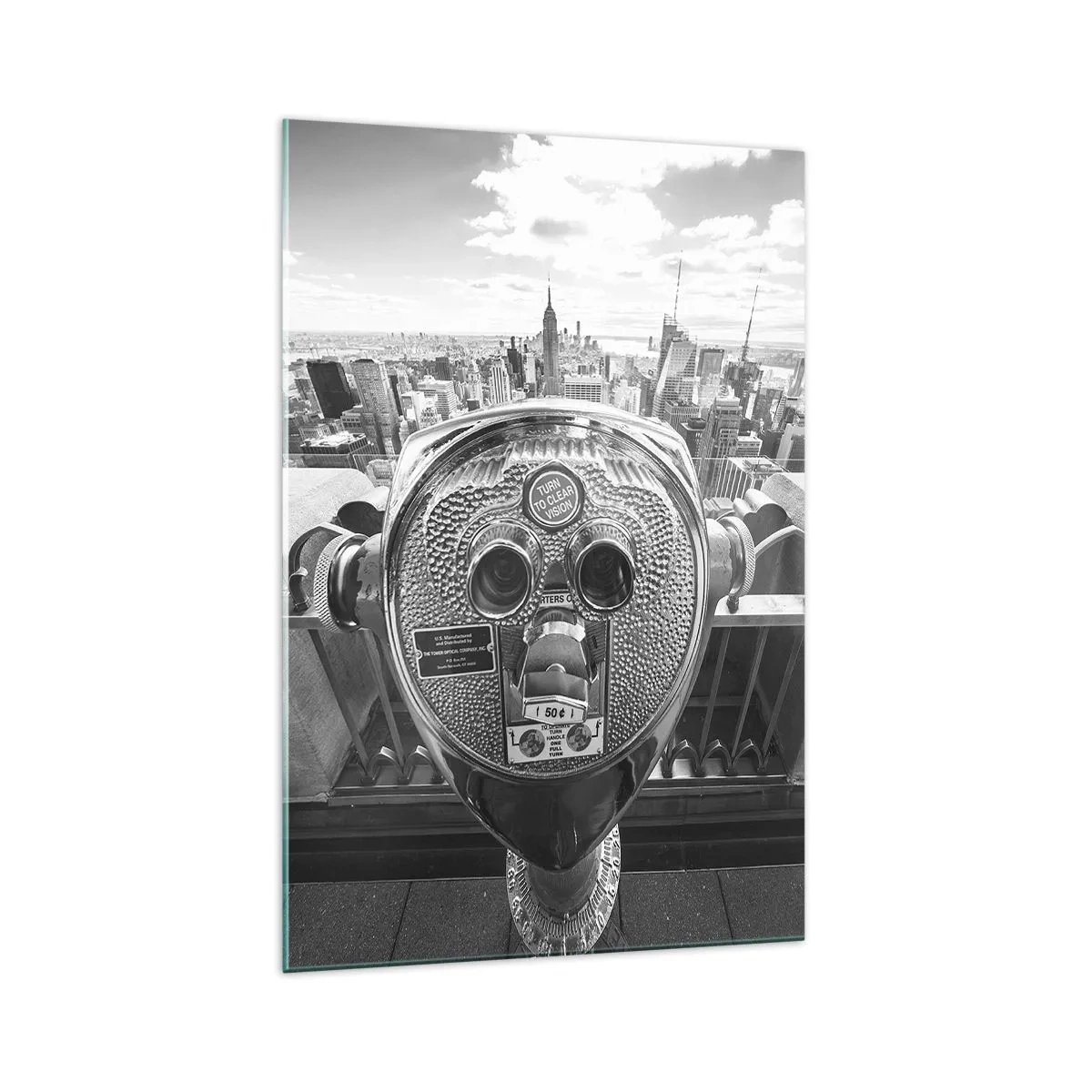 Glasbild - Bild auf glas - Monochromer Blick durch das Teleskop auf das Stadtpanorama - 70x100cm - Stadt über den Städten - Moderne Wanddekoration für Wohnzimmer und Schlafzimmer ARTTOR