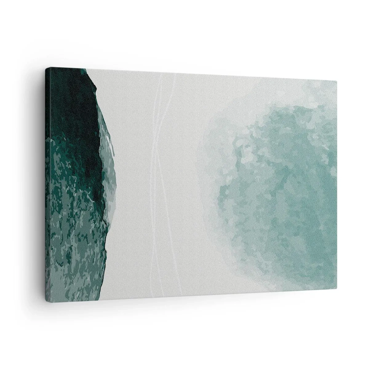 Bild auf Leinwand - Leinwandbild - Eine zarte abstrakte Komposition in Grüntönen mit subtilen Formen auf hellem Hintergrund. - 70x50cm - Begegnung mit Nebel - Moderne Wanddekoration für Wohnzimmer und Schlafzimmer ARTTOR