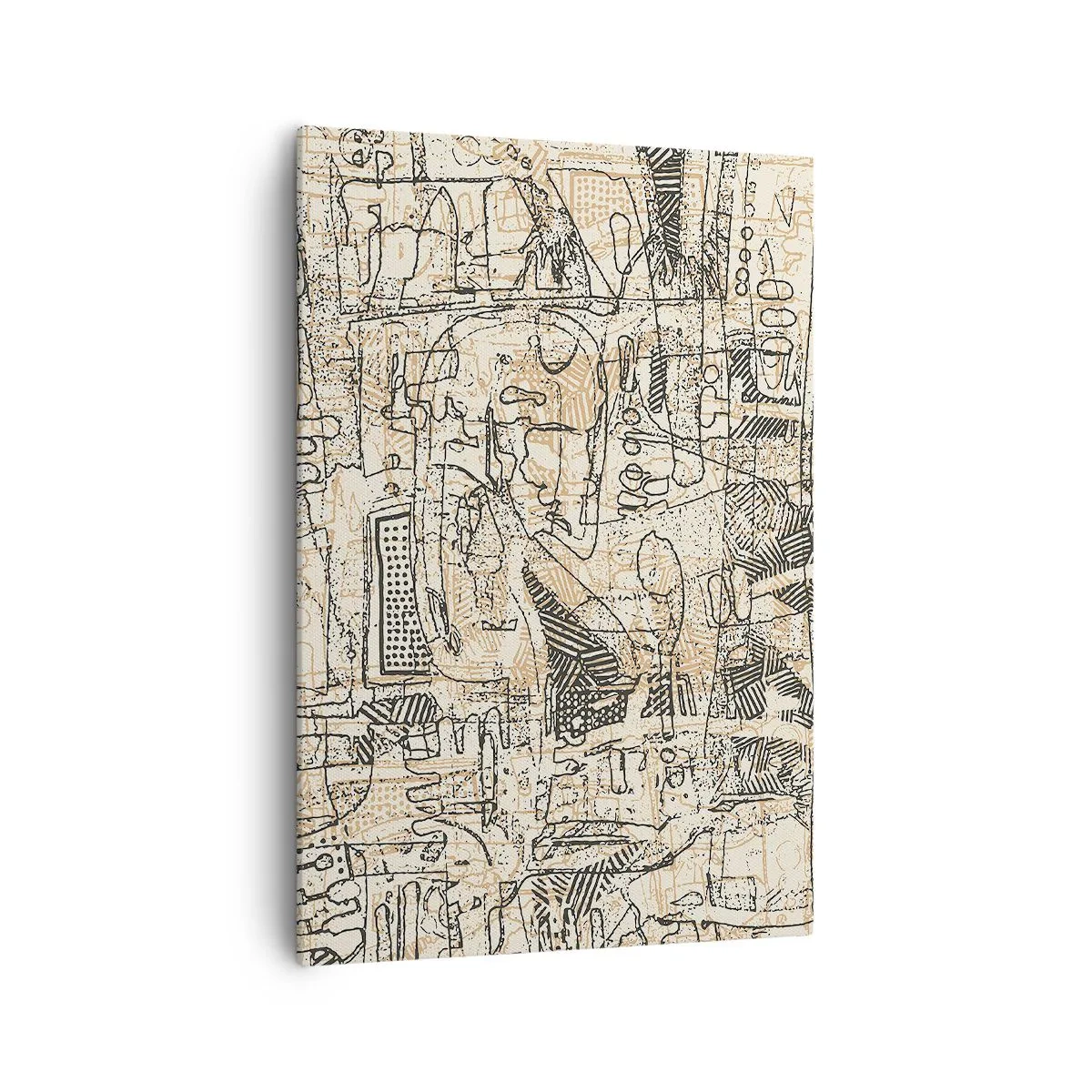 Bild auf Leinwand - Leinwandbild - Abstrakte Muster und Linien auf beigem Hintergrund - 70x100cm - Es wartet darauf, entschlüsselt zu werden - Moderne Wanddekoration für Wohnzimmer und Schlafzimmer ARTTOR