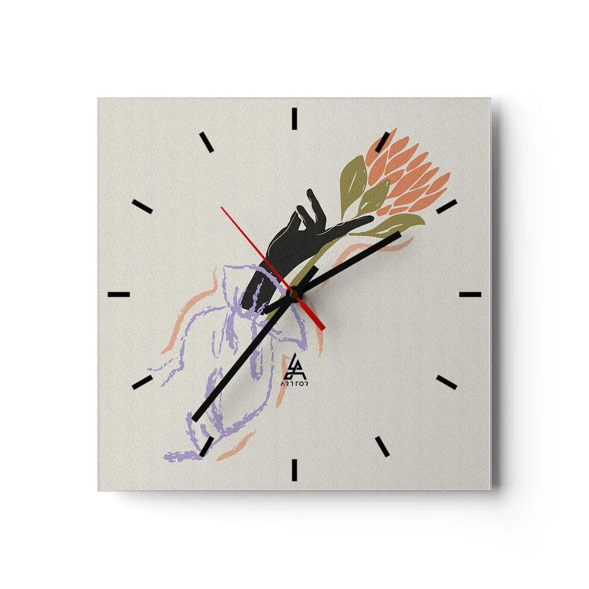 Wanduhr - Glasuhr - Ein minimalistischer Blumenstrauß im zarten Stil - 30x30cm - Schwesterliche Berührung - Moderne Wanddekoration für Wohnzimmer und Schlafzimmer ARTTOR
