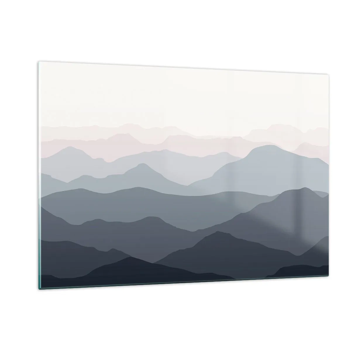 Glasbild - Bild auf glas - Dezente Bergschichten in Pastelltönen - 120x80cm - Wellen der Berge - Moderne Wanddekoration für Wohnzimmer und Schlafzimmer ARTTOR