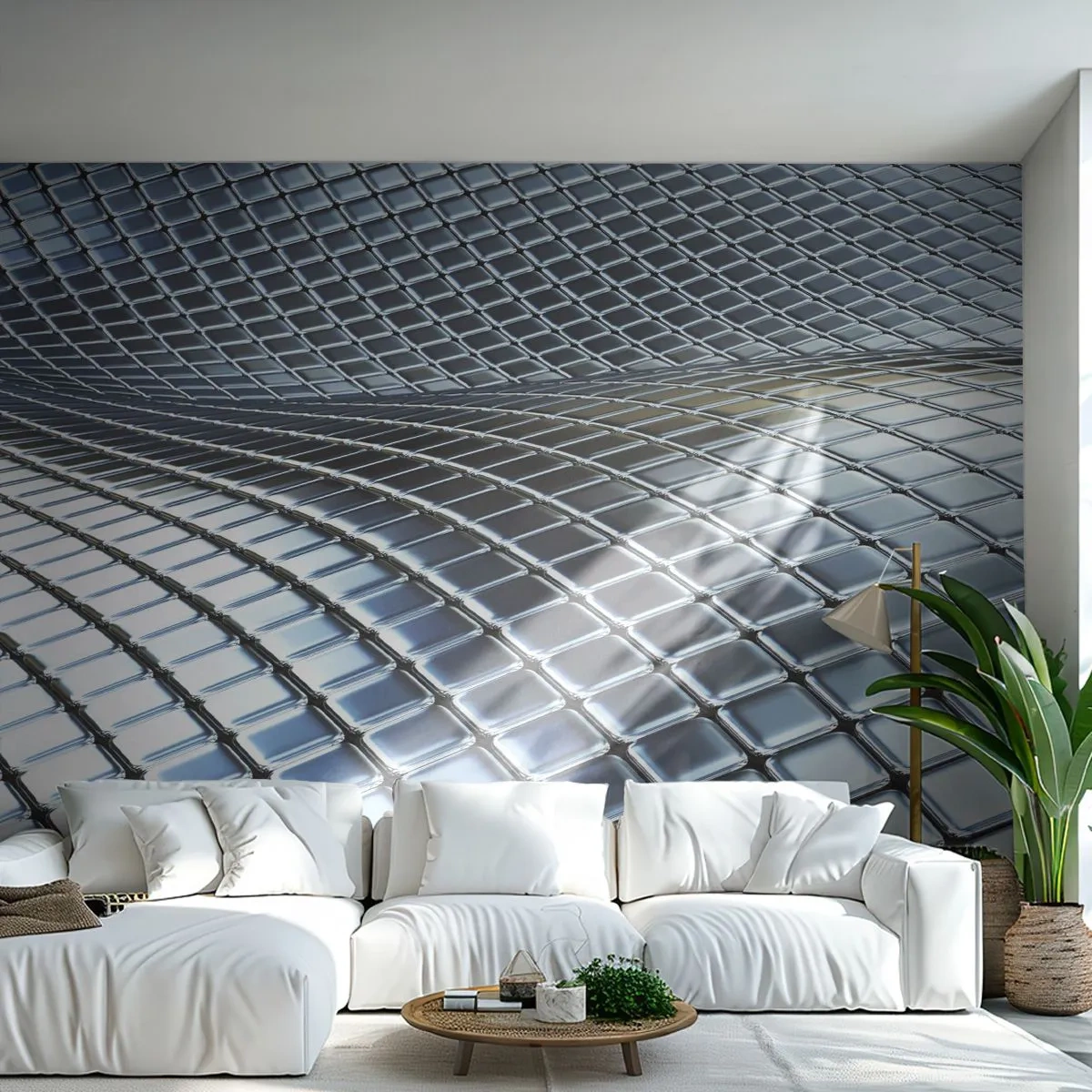 Fototapete Standard Eco - Metallische silberne Welle - Abstraktion, Grafik, Stück - 350x256 cm