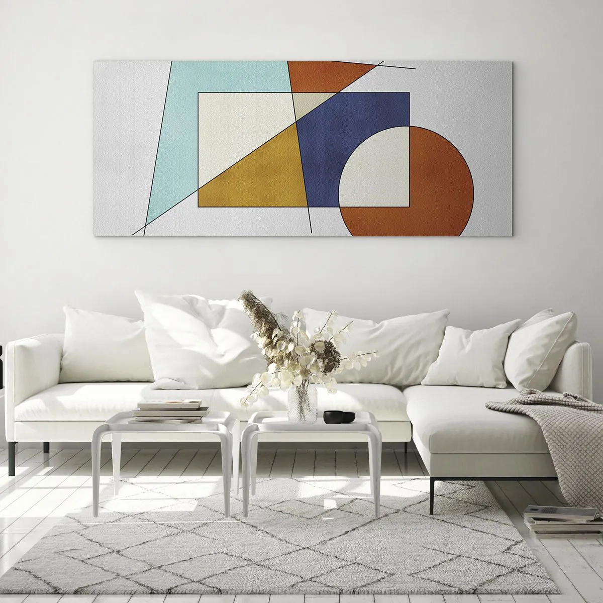 Glasbild - Bild auf glas - Eine modernistische Komposition aus geometrischen Formen und Farben - 120x50cm - Abstraktion: modernistisches Spiel - Moderne Wanddekoration für Wohnzimmer und Schlafzimmer ARTTOR