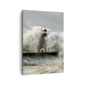 Bild auf Leinwand - Leinwandbild - Ein Leuchtturm, umgeben von rauen Wellen während eines Sturms - 50x70cm - Die Wut des Ozeans - Moderne Wanddekoration für Wohnzimmer und Schlafzimmer ARTTOR