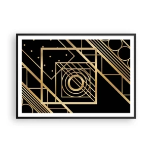 Poster in einem schwarzem Rahmen - Goldene geometrische Muster auf schwarzem Hintergrund - 100x70cm - Goldene Geometrie - Moderne Wanddekoration für Wohnzimmer und Schlafzimmer ARTTOR