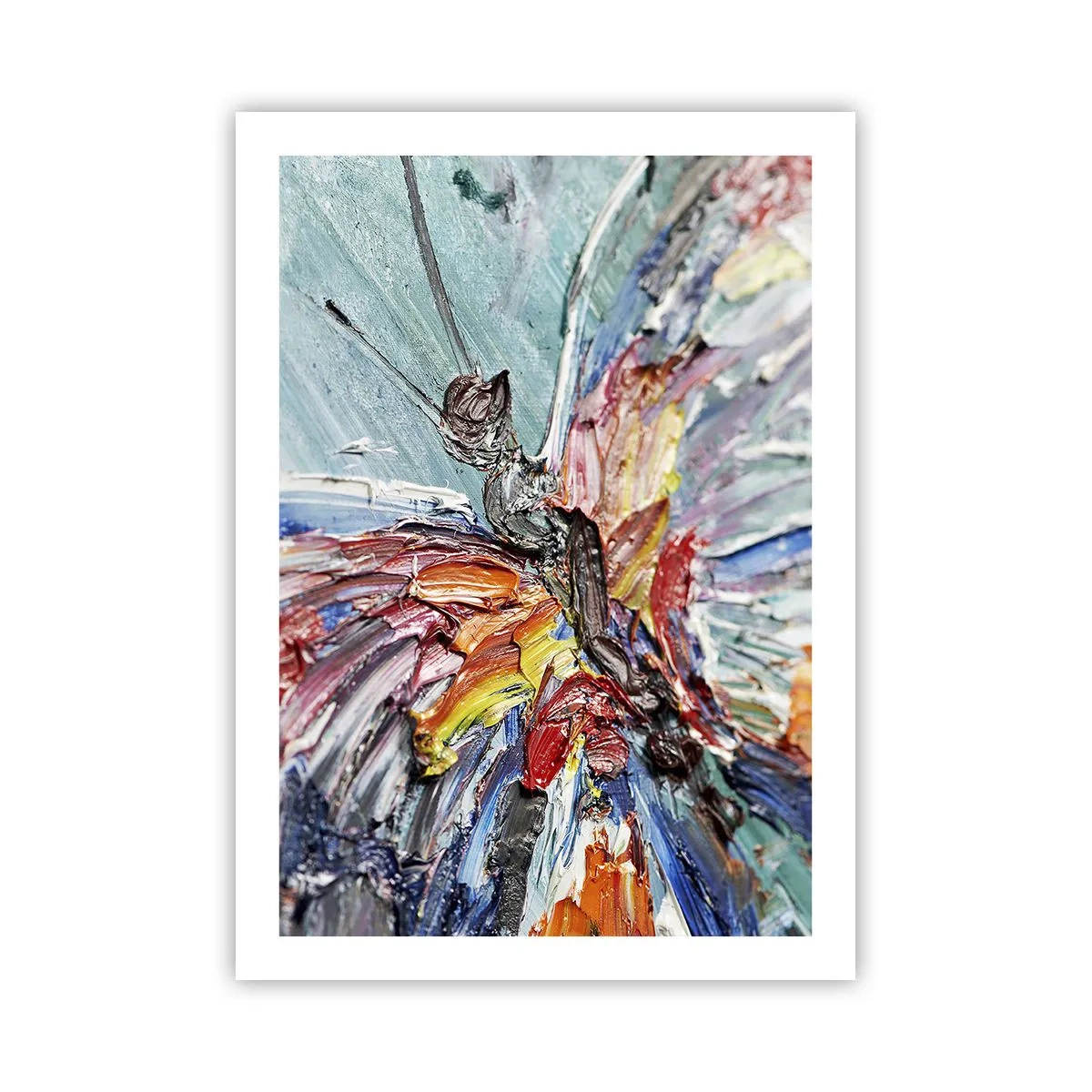 Poster - Ein abstrakter Schmetterling in intensiven Farben und Texturen. - 50x70cm - Von der Natur gemalt - Moderne Wanddekoration für Wohnzimmer und Schlafzimmer ARTTOR