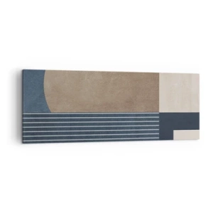 Bild auf Leinwand - Leinwandbild - Geometrische Figuren in Beige- und Marineblautönen mit Linien - 140x50cm - Komposition aus Einfachheit und Rundheit - Moderne Wanddekoration für Wohnzimmer und Schlafzimmer ARTTOR