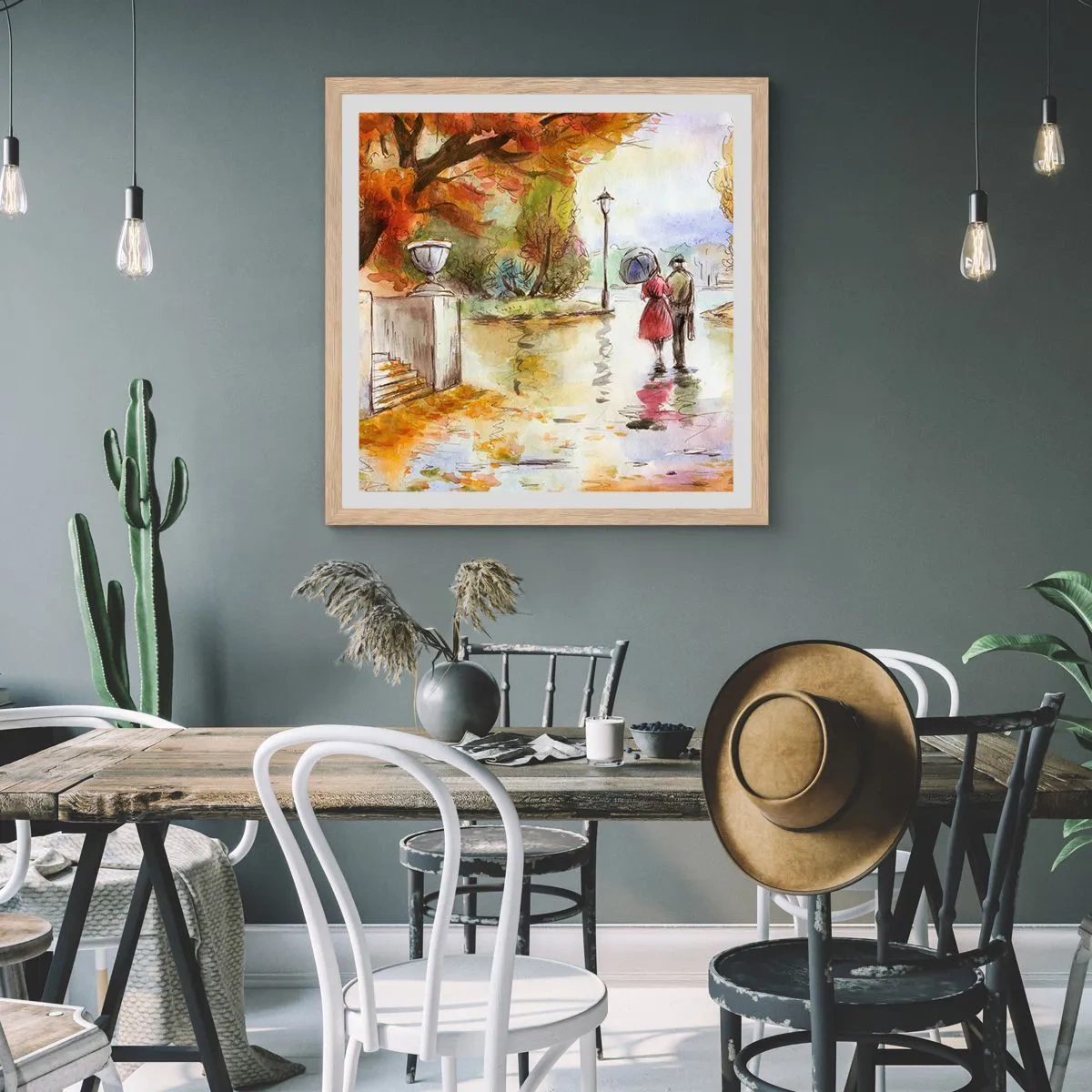 Poster in einem Rahmen aus heller Eiche - Romantischer Herbst im Park - 50x50 cm