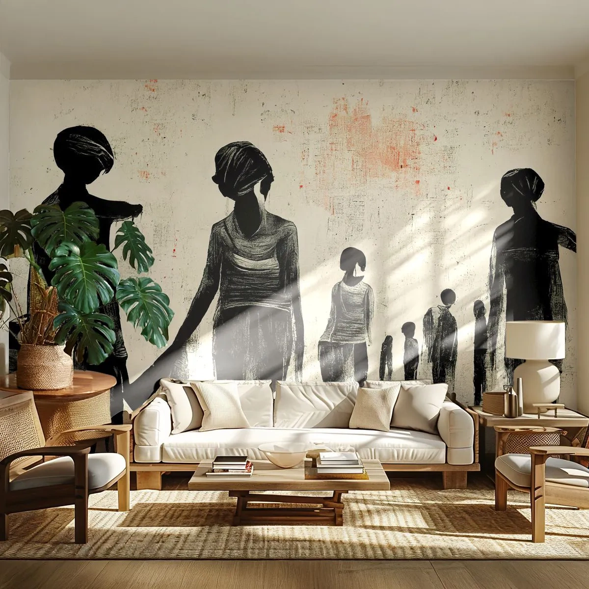 Fototapete Premium Sand - Silhouetten von Menschen vor einem rauen, strukturierten Hintergrund - 100x70cm - Gegen die Einsamkeit - Moderne Wanddekoration für Wohnzimmer und Schlafzimmer ARTTOR