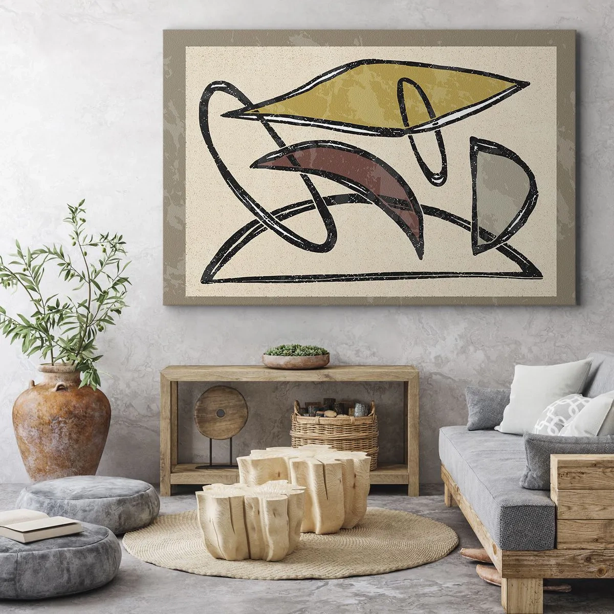 Bild auf Leinwand - Leinwandbild - Abstraktion mit geometrischen Formen und gedämpften Farben - 70x50cm - Vertikale und Horizontale - Moderne Wanddekoration für Wohnzimmer und Schlafzimmer ARTTOR