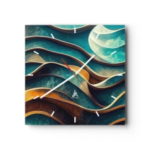 Wanduhr - Glasuhr - Blaue Mäander - 40x40 cm